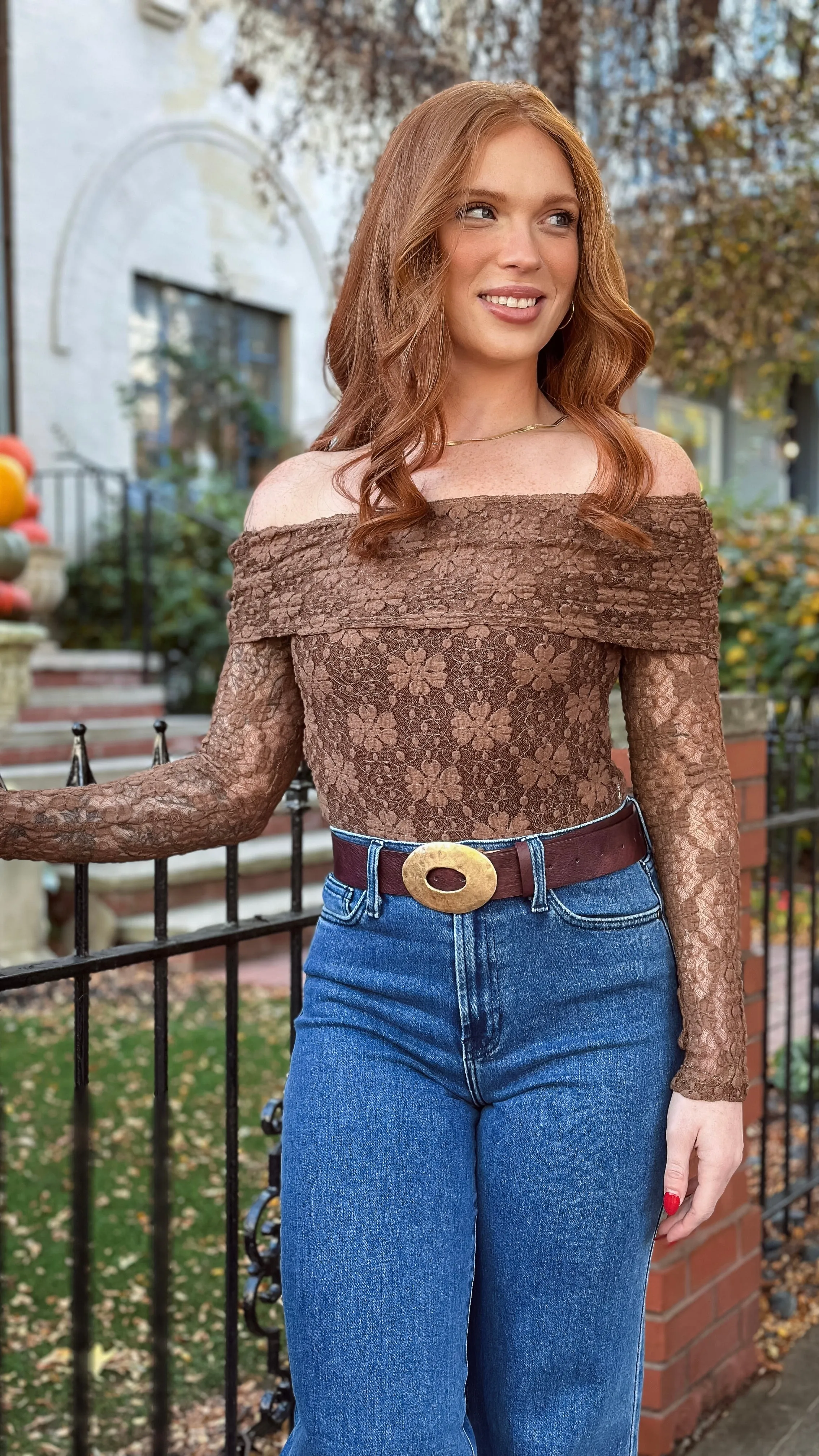Lila Off Shoulder Top - Brown