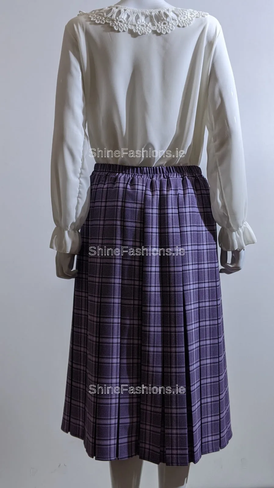 Lilac Pleated Lined Check Skirt