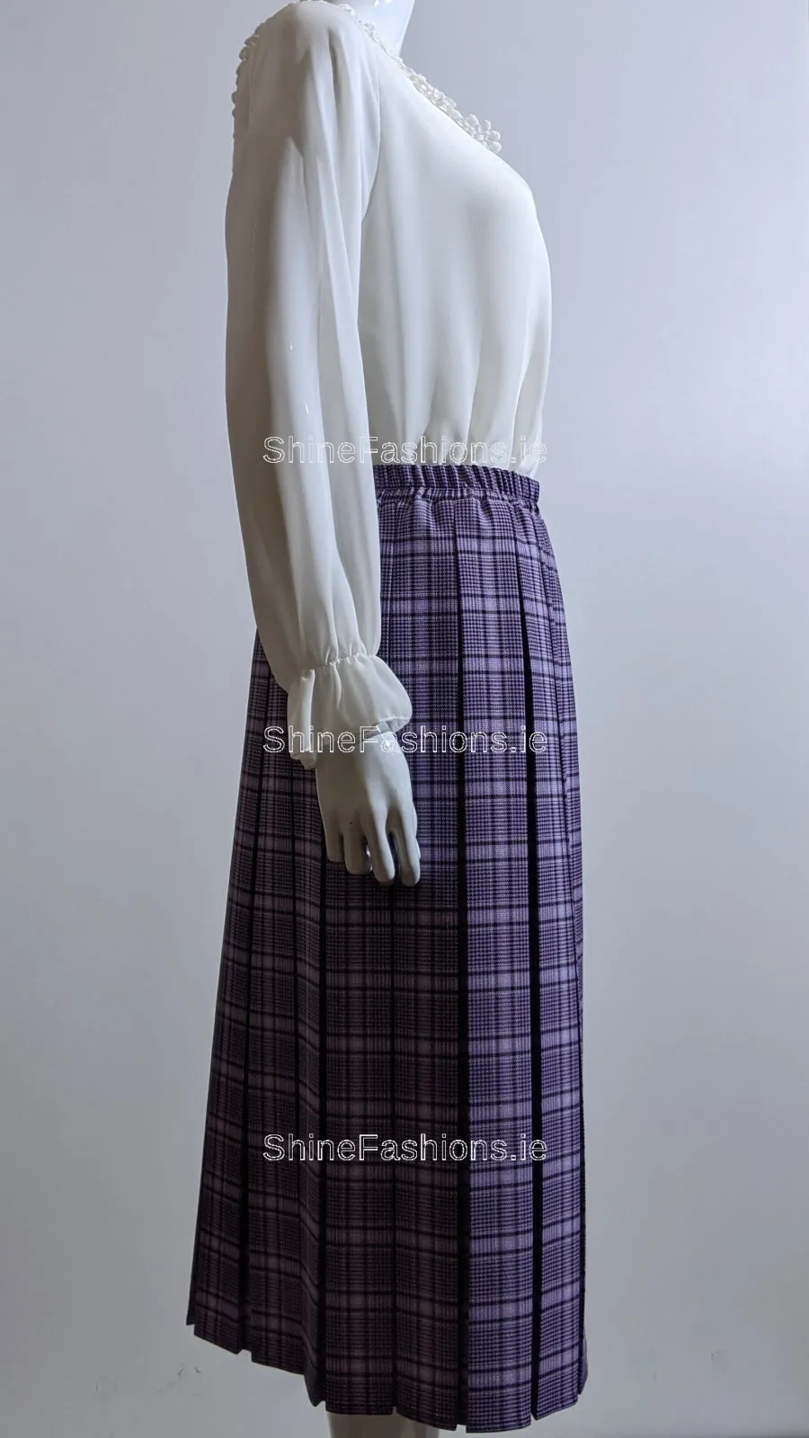 Lilac Pleated Lined Check Skirt