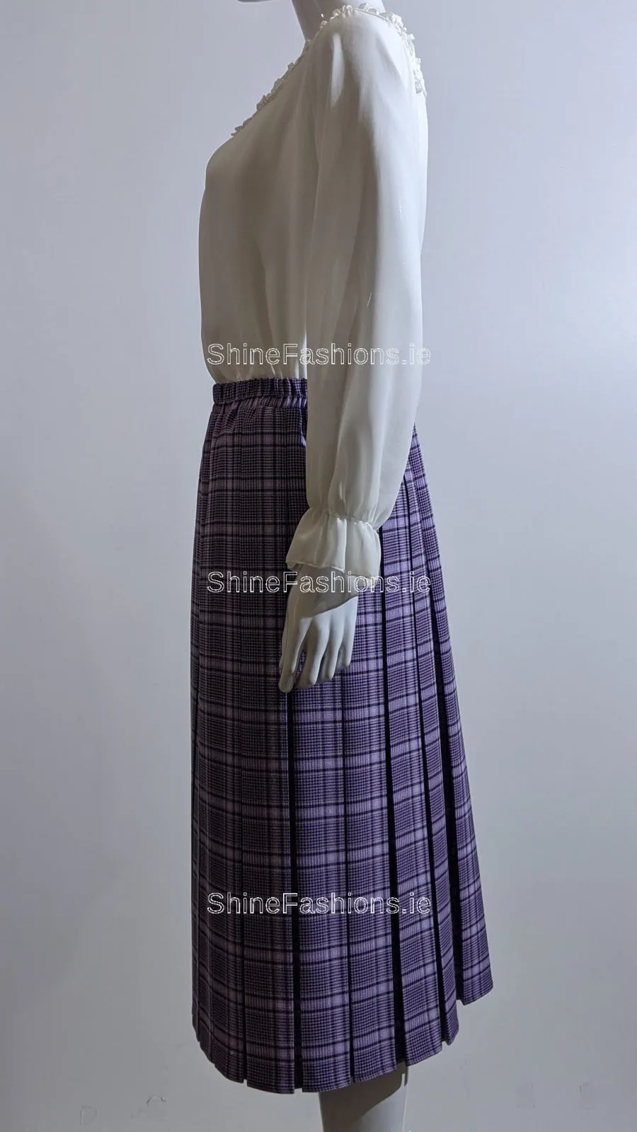 Lilac Pleated Lined Check Skirt