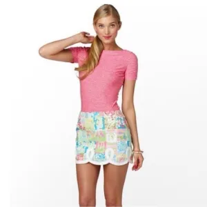 Lilly Pulitzer Mukitcolor Neon State of Mind Tate Scalloped Mini Skirt Womens 8