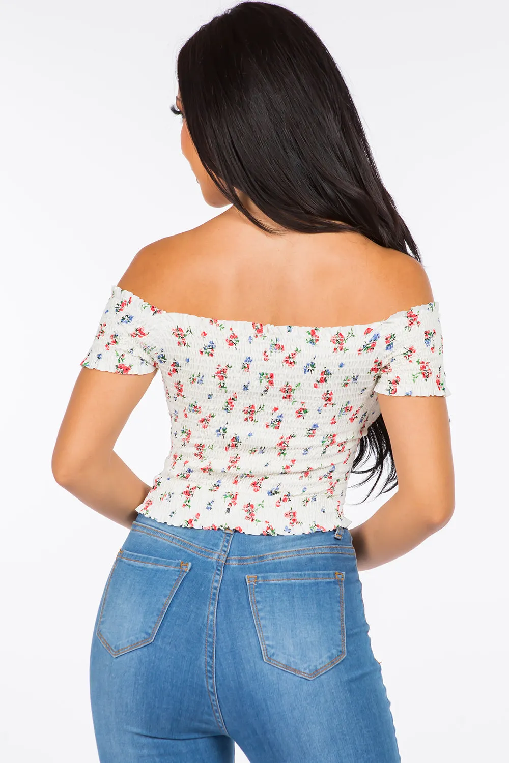 Lily Off-Shoulder Crop Top - White