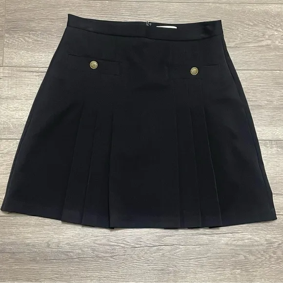LOFT Tall Bi-Stretch Pleated Pocket Skirt Black Lined Sz 2 NWT