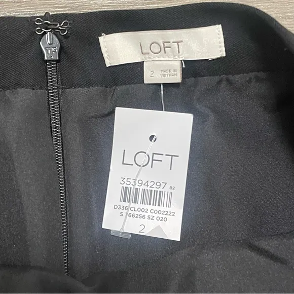 LOFT Tall Bi-Stretch Pleated Pocket Skirt Black Lined Sz 2 NWT