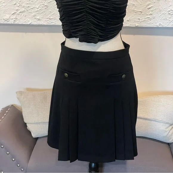 LOFT Tall Bi-Stretch Pleated Pocket Skirt Black Lined Sz 2 NWT