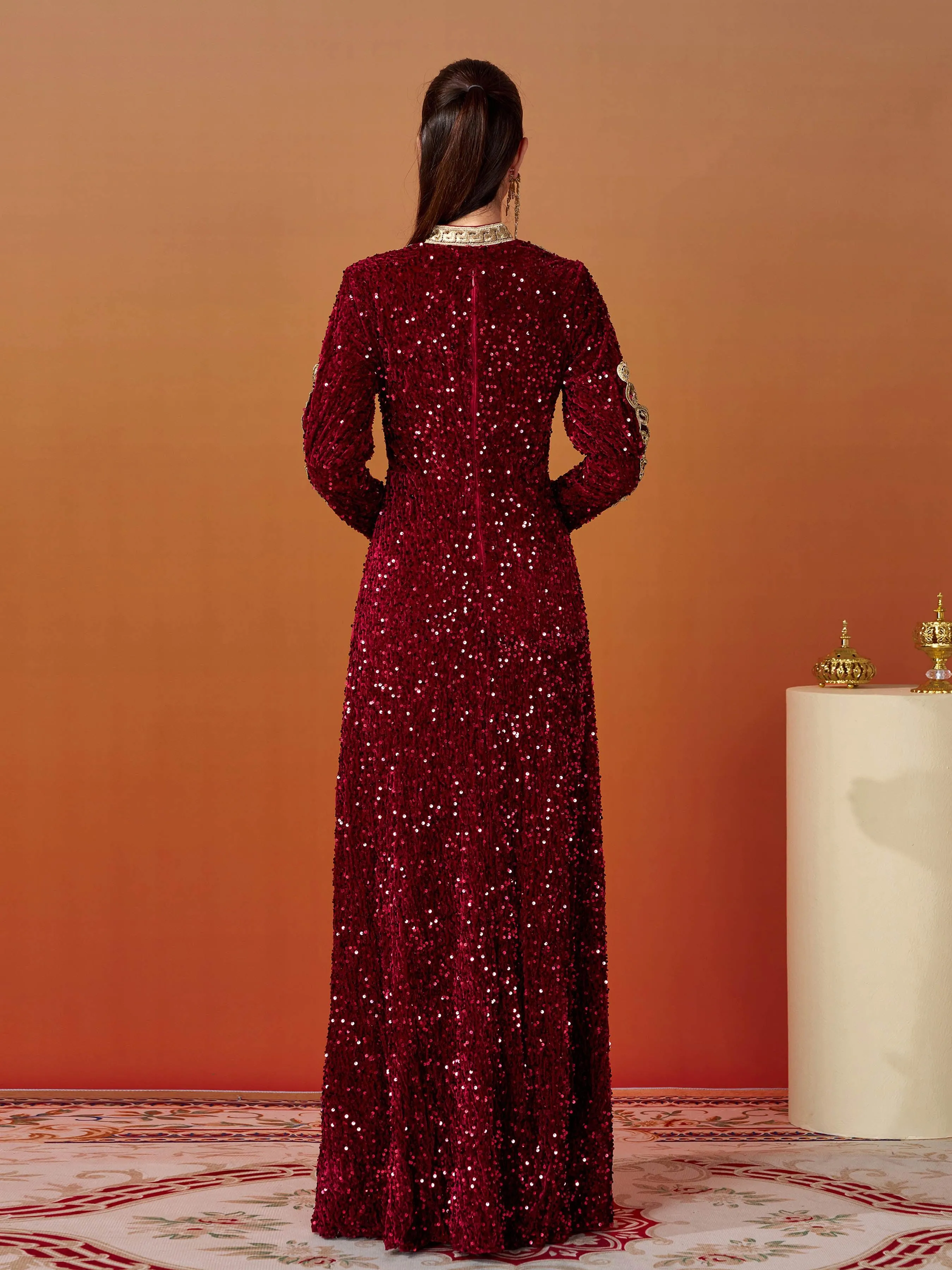 Long Sleeve A-Line Sequin Maxi Dress MES00370