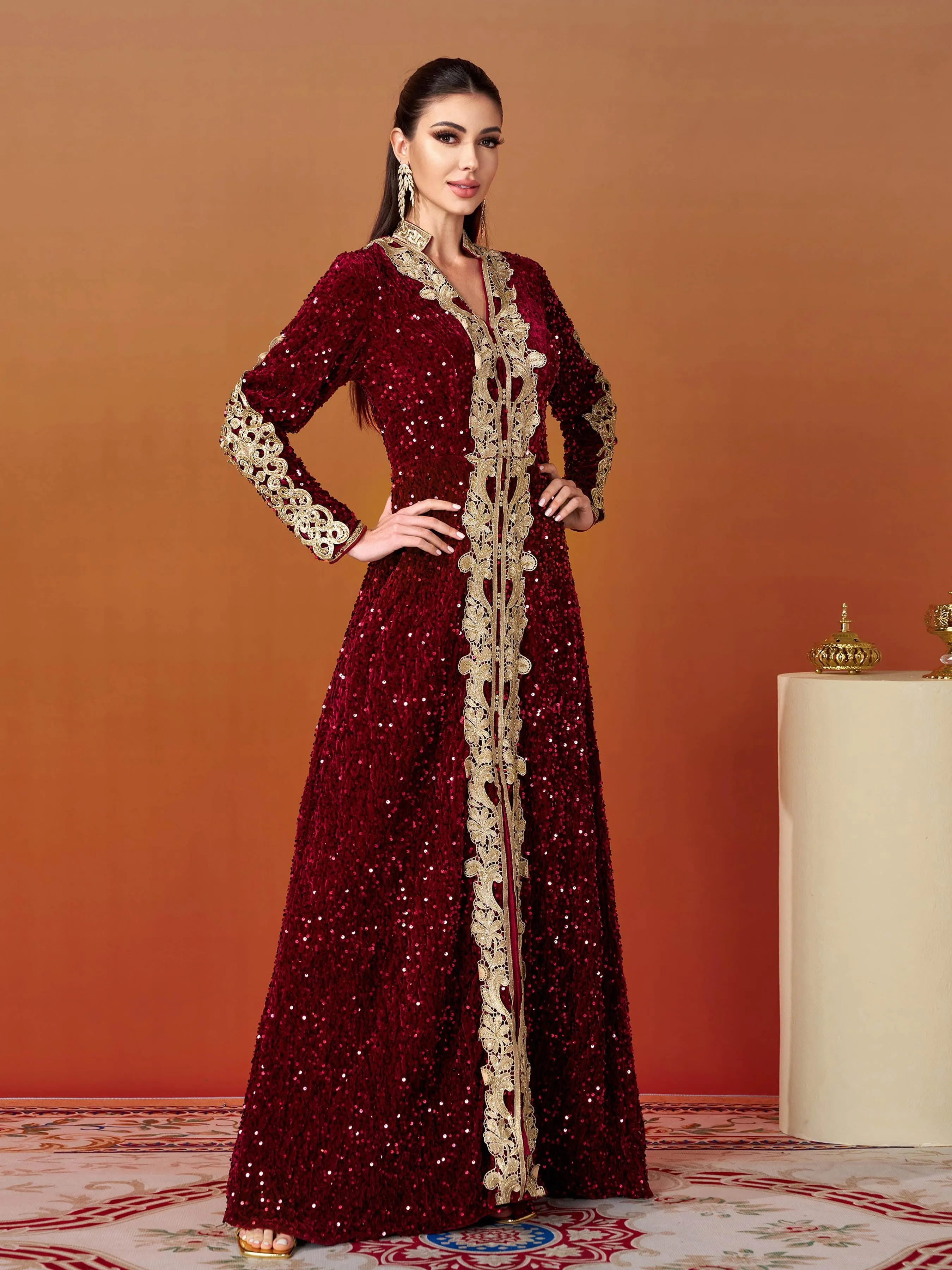Long Sleeve A-Line Sequin Maxi Dress MES00370
