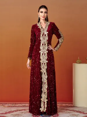 Long Sleeve A-Line Sequin Maxi Dress MES00370