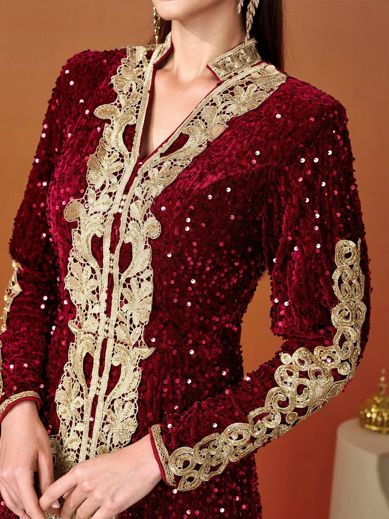 Long Sleeve A-Line Sequin Maxi Dress MES00370