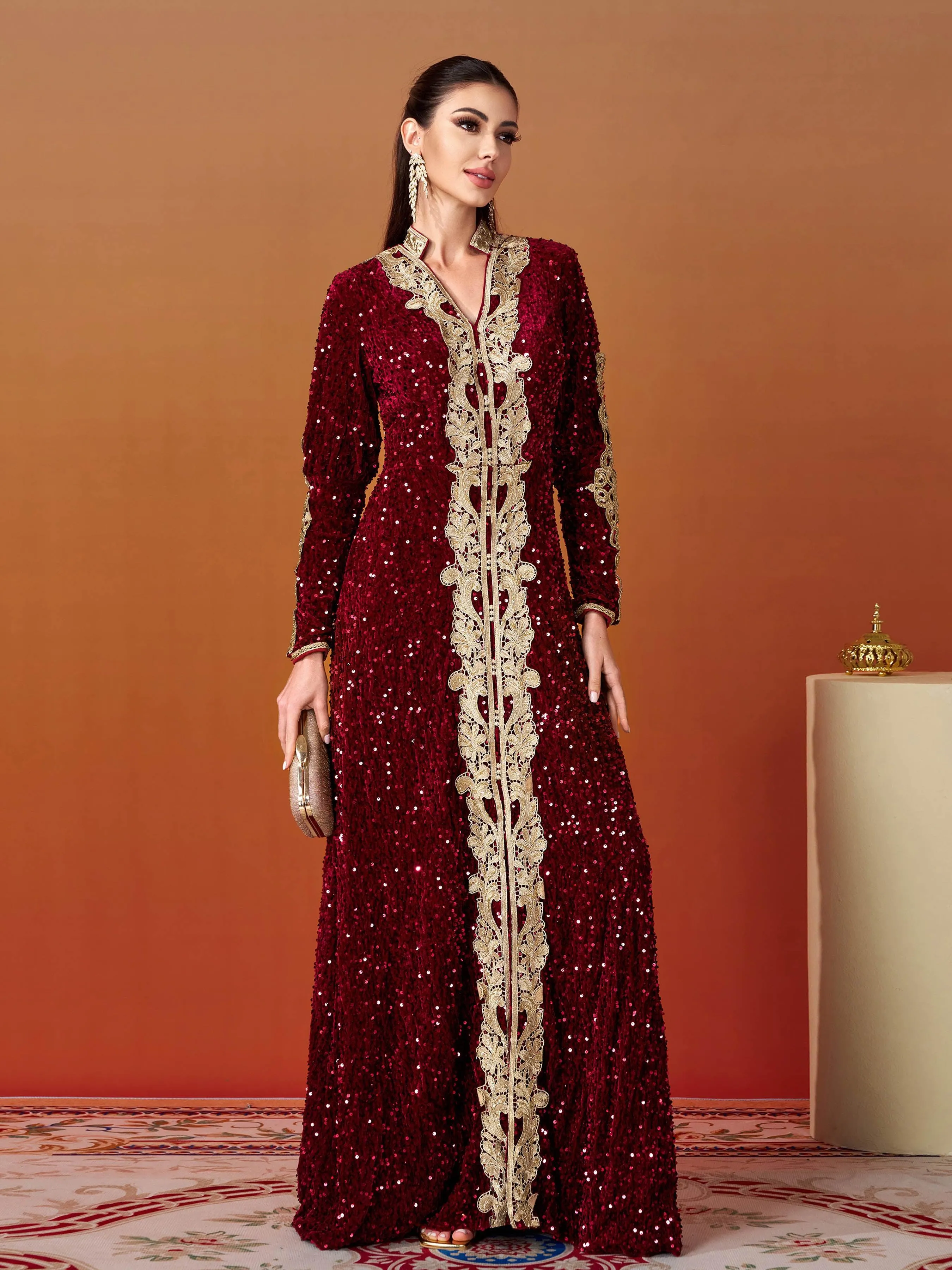 Long Sleeve A-Line Sequin Maxi Dress MES00370
