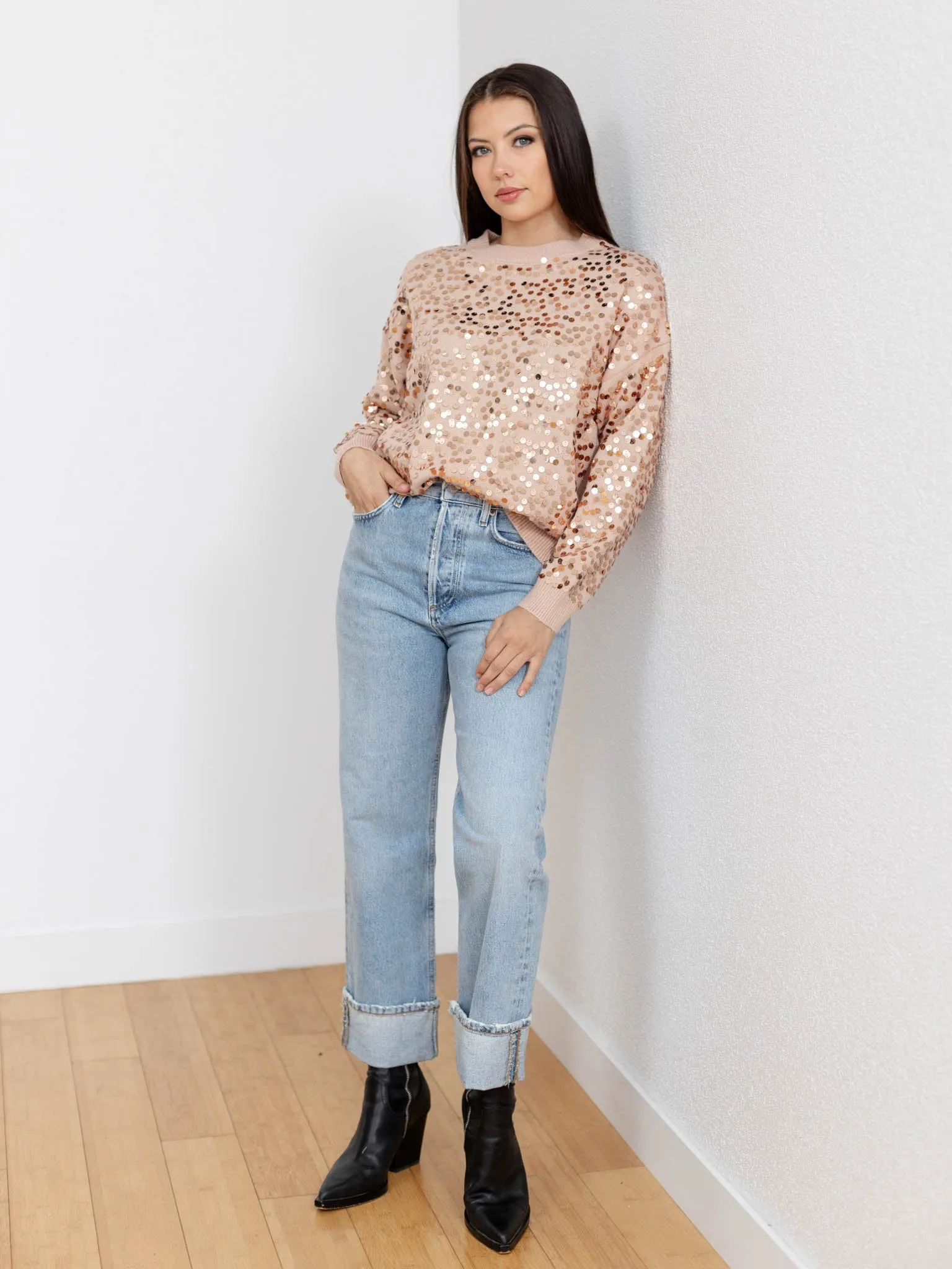 Long Sleeve Sequined Sweater Top