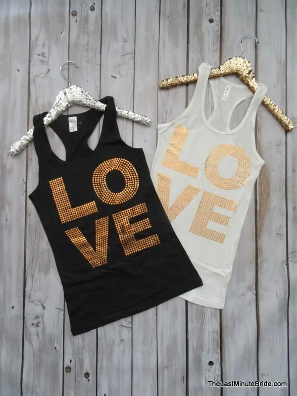 Love Sequin Racerback Tank Top - Black & Gold
