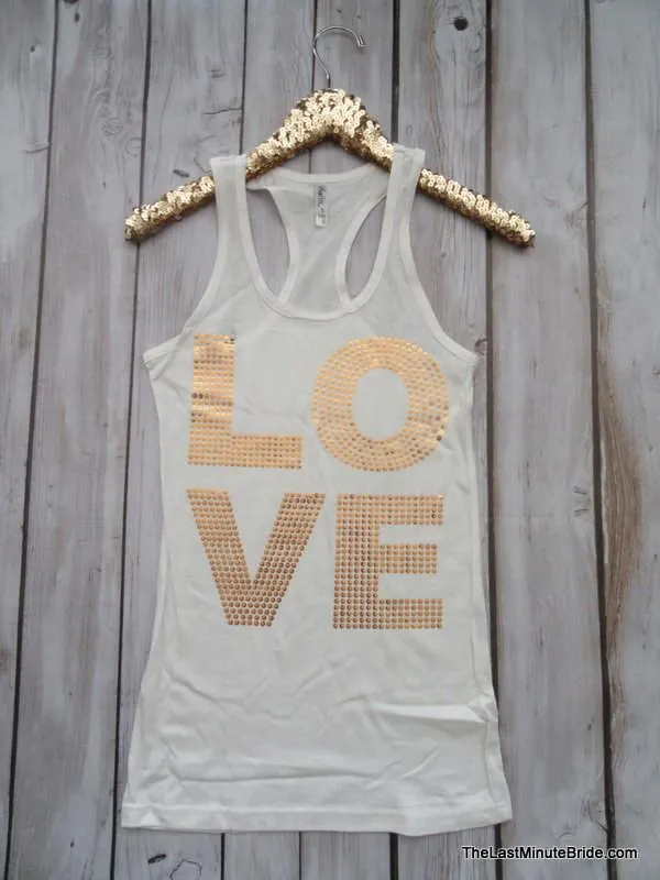 Love Sequin Racerback Tank Top - White & Gold