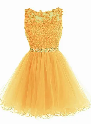 Lovely Tulle Short Lace Beaded Prom Dress 2021, Tulle Homecoming Dress