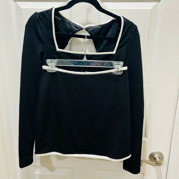 Lulus Black Color Block Cutout Long Sleeve Crop Top &amp; Mini Skirt Set Size Small