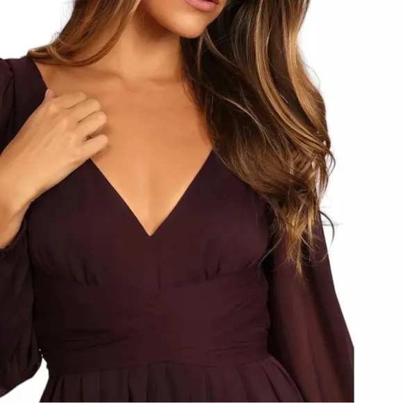Lulus Enchant My Love Dark Purple V Neck Long Sleeve Maxi Dress Size Medium
