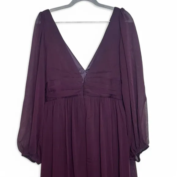 Lulus Enchant My Love Dark Purple V Neck Long Sleeve Maxi Dress Size Medium
