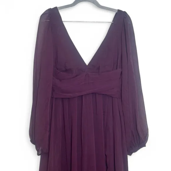 Lulus Enchant My Love Dark Purple V Neck Long Sleeve Maxi Dress Size Medium