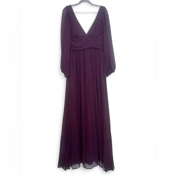 Lulus Enchant My Love Dark Purple V Neck Long Sleeve Maxi Dress Size Medium