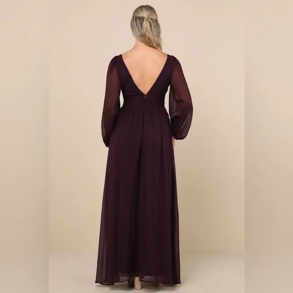 Lulus Enchant My Love Dark Purple V Neck Long Sleeve Maxi Dress Size Medium