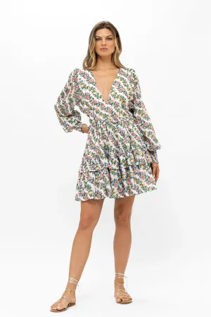 lupina smocked waist v-neck mini dress