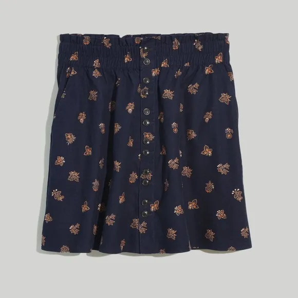 Madwell Paper-Bag Button Front Mini Skirt Baby Corduroy Deep Indigo Medium