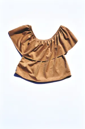 Mallory Tan Ruffle Off Shoulder Top