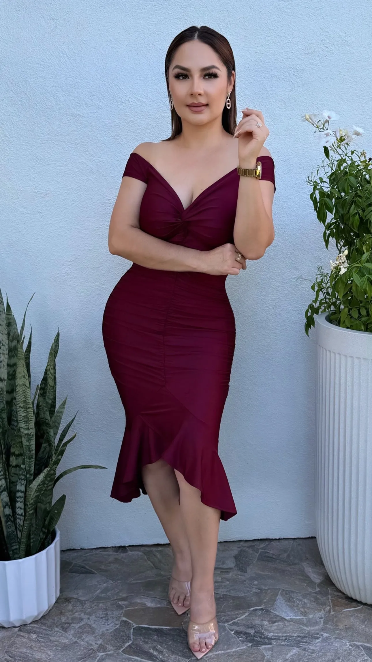 MARLA BURGUNDY DRESS