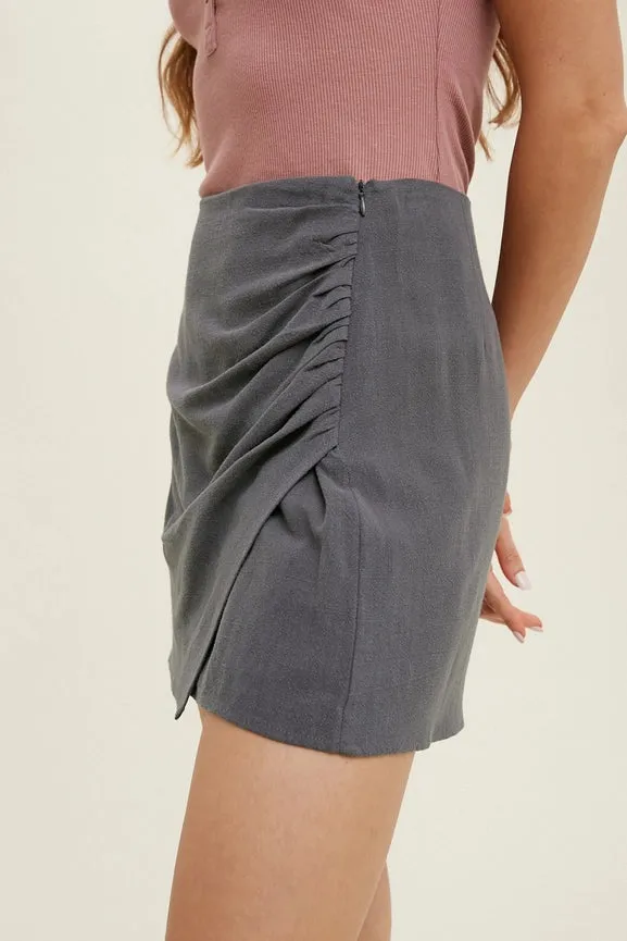 Meara Ruched Front Wrap Mini Skirt