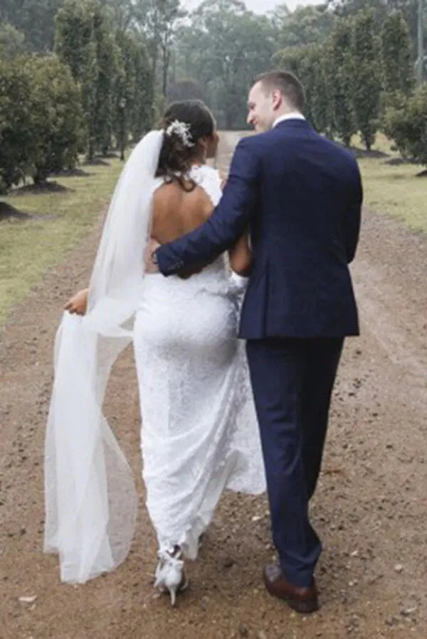 Mermaid Lace Open Back Side Split Long Wedding Dresses, Bridal Gowns, MW758