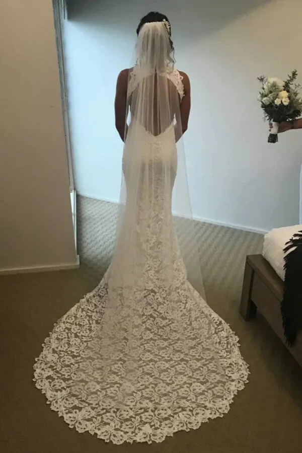 Mermaid Lace Open Back Side Split Long Wedding Dresses, Bridal Gowns, MW758