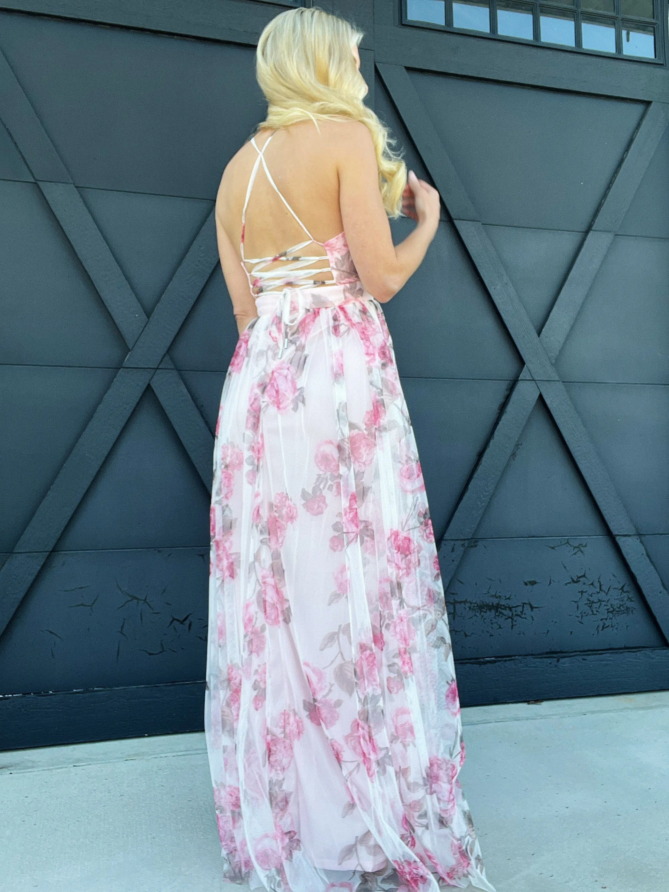 Mesh Floral Maxi Dress In Pink