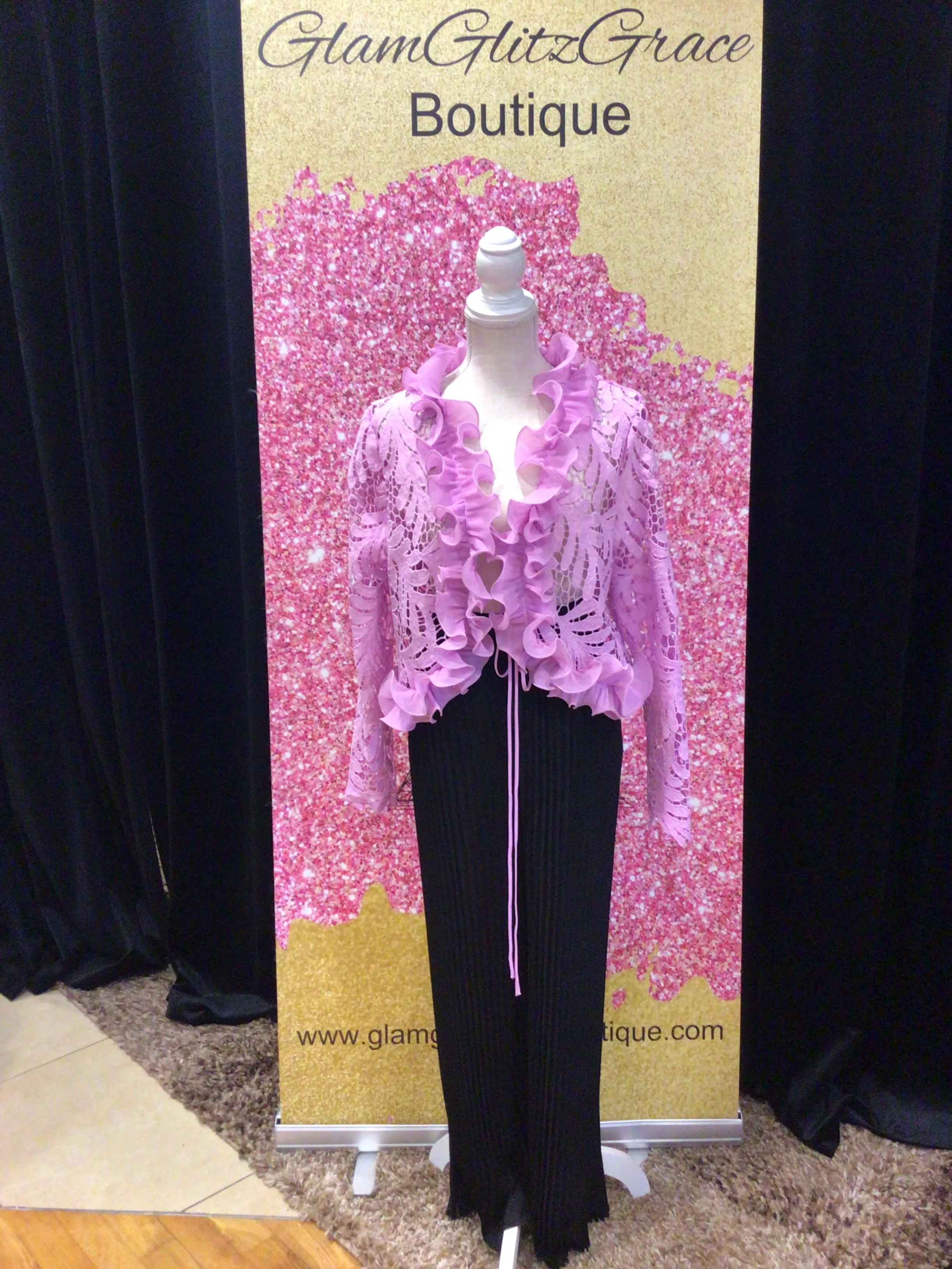 Mesh Ruffle Floral Pattern Tie In Front Top