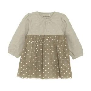 Minymo Baby Girls Long Sleeve Dress Bodysuit w/Tulle - Beige Melange