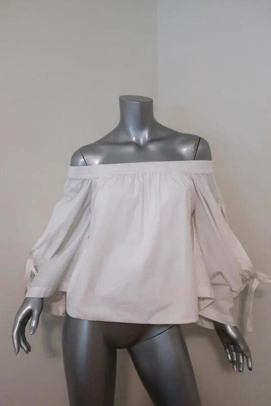 MISA Off the Shoulder Top Adeli White Cotton Size Extra Small Tie-Sleeve Blouse