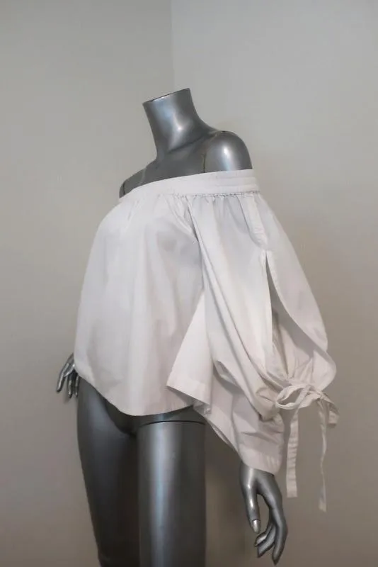 MISA Off the Shoulder Top Adeli White Cotton Size Extra Small Tie-Sleeve Blouse