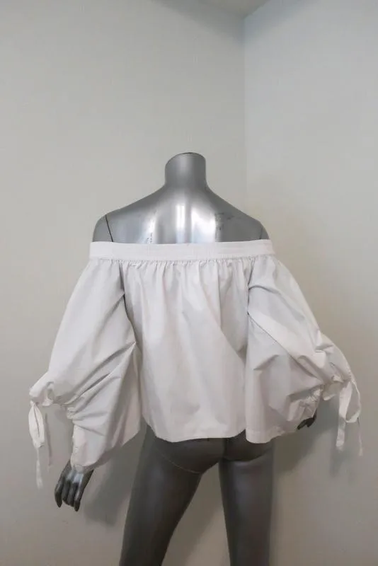MISA Off the Shoulder Top Adeli White Cotton Size Extra Small Tie-Sleeve Blouse