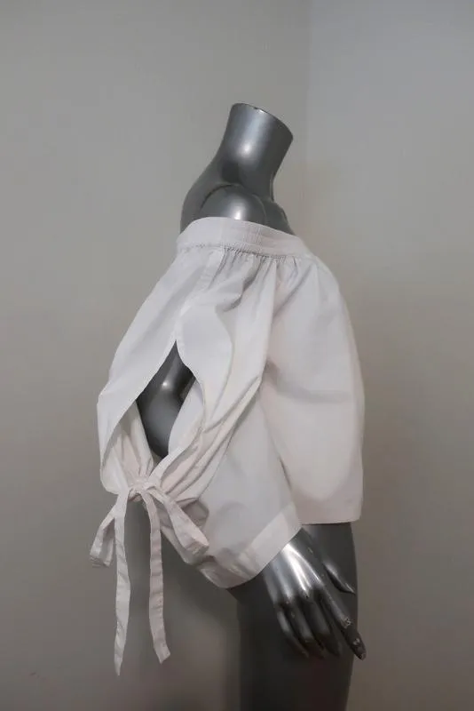 MISA Off the Shoulder Top Adeli White Cotton Size Extra Small Tie-Sleeve Blouse