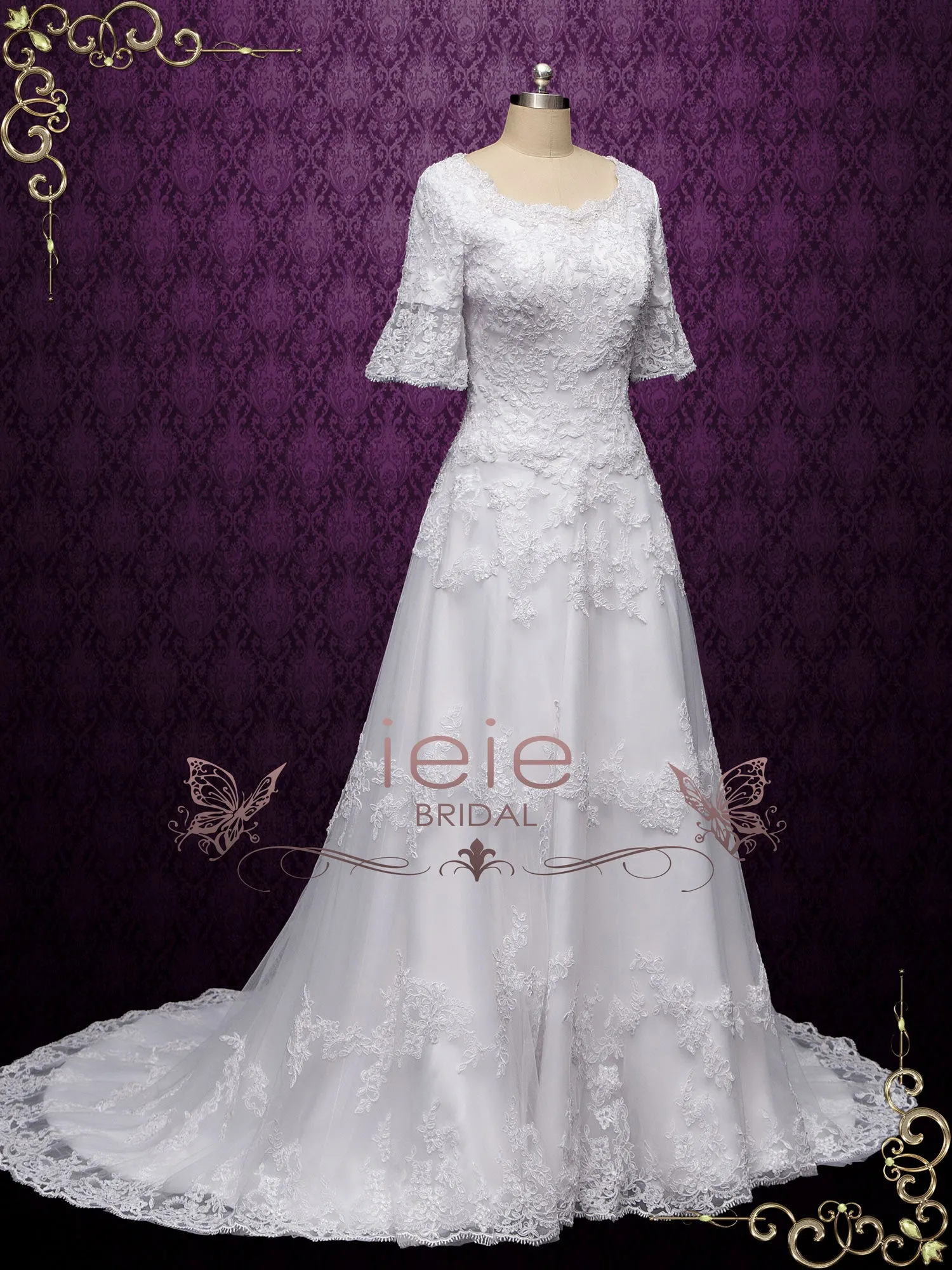 Modest Lace Wedding Dress with Short Sleeves CICILIA
