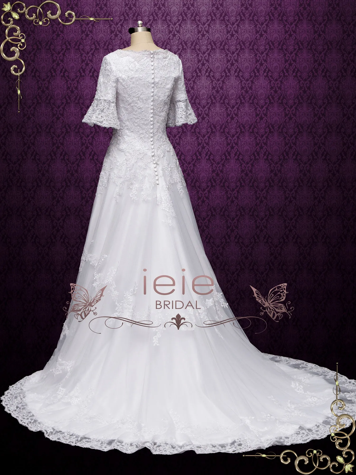 Modest Lace Wedding Dress with Short Sleeves CICILIA