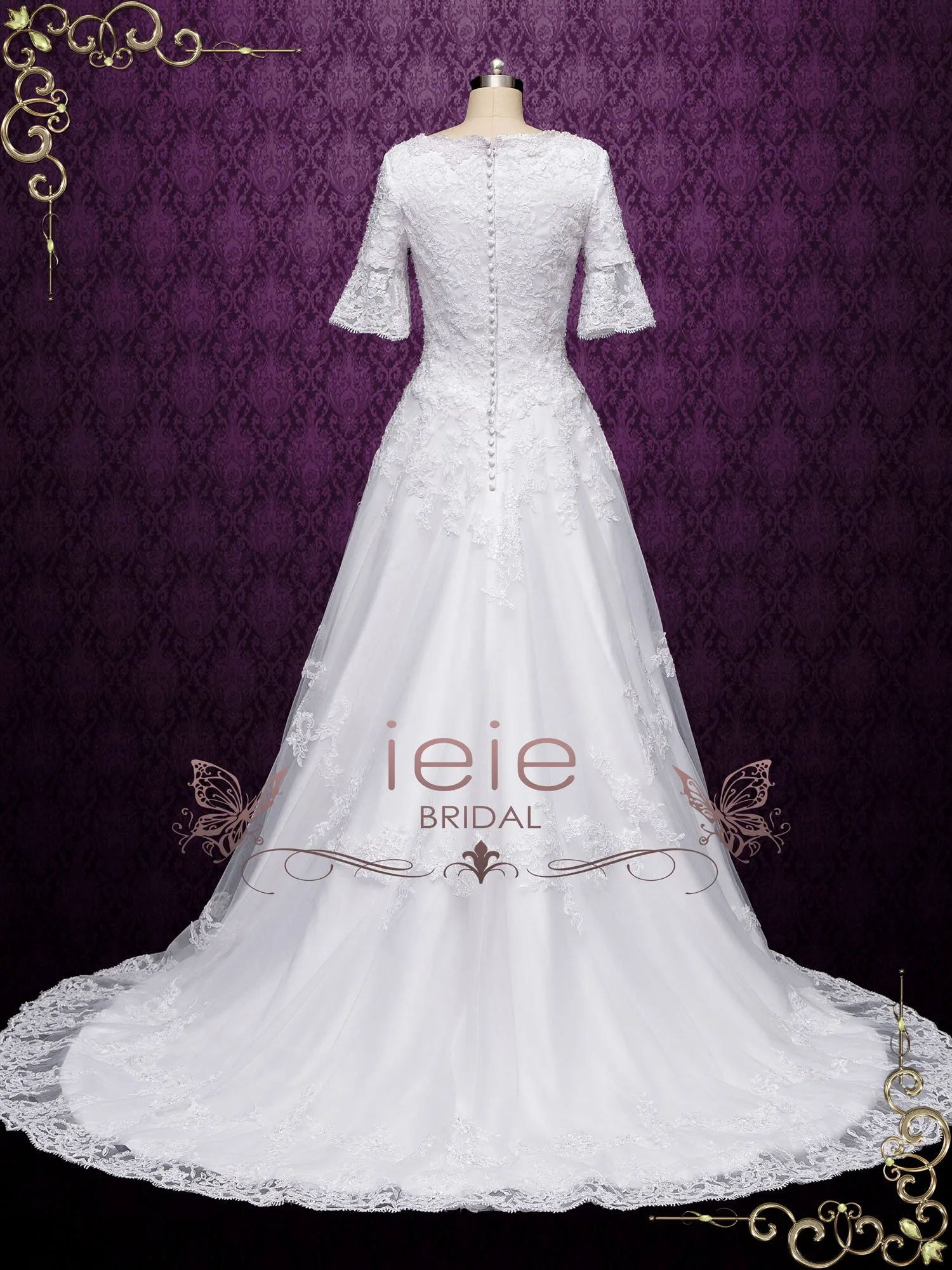 Modest Lace Wedding Dress with Short Sleeves CICILIA