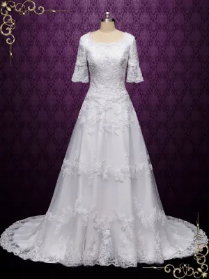 Modest Lace Wedding Dress with Short Sleeves CICILIA