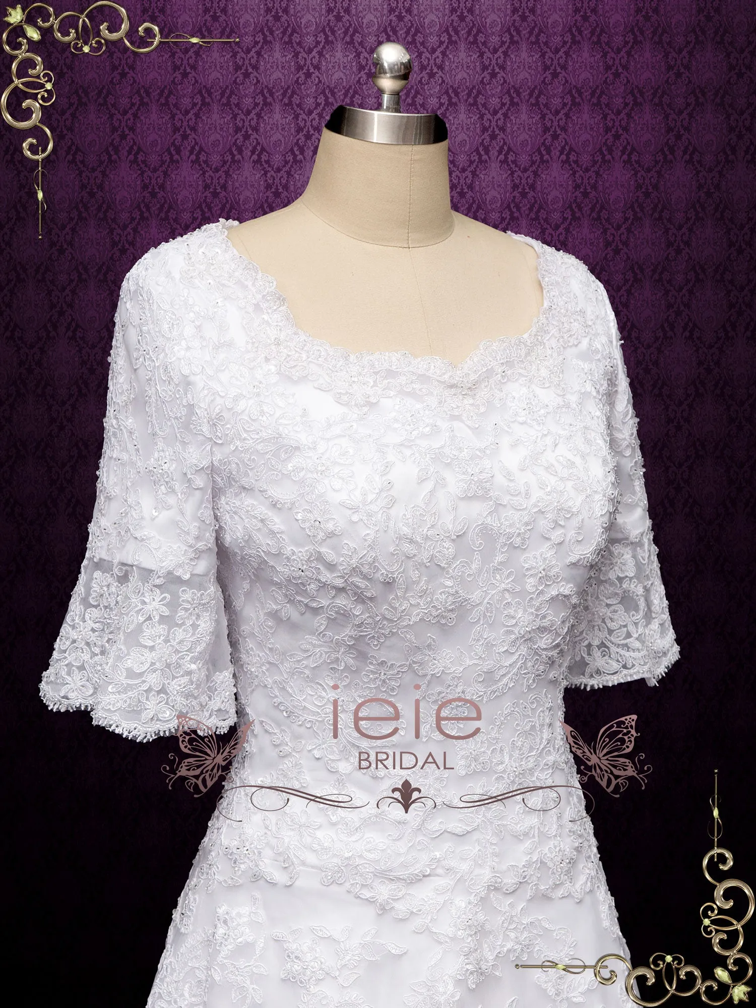 Modest Lace Wedding Dress with Short Sleeves CICILIA