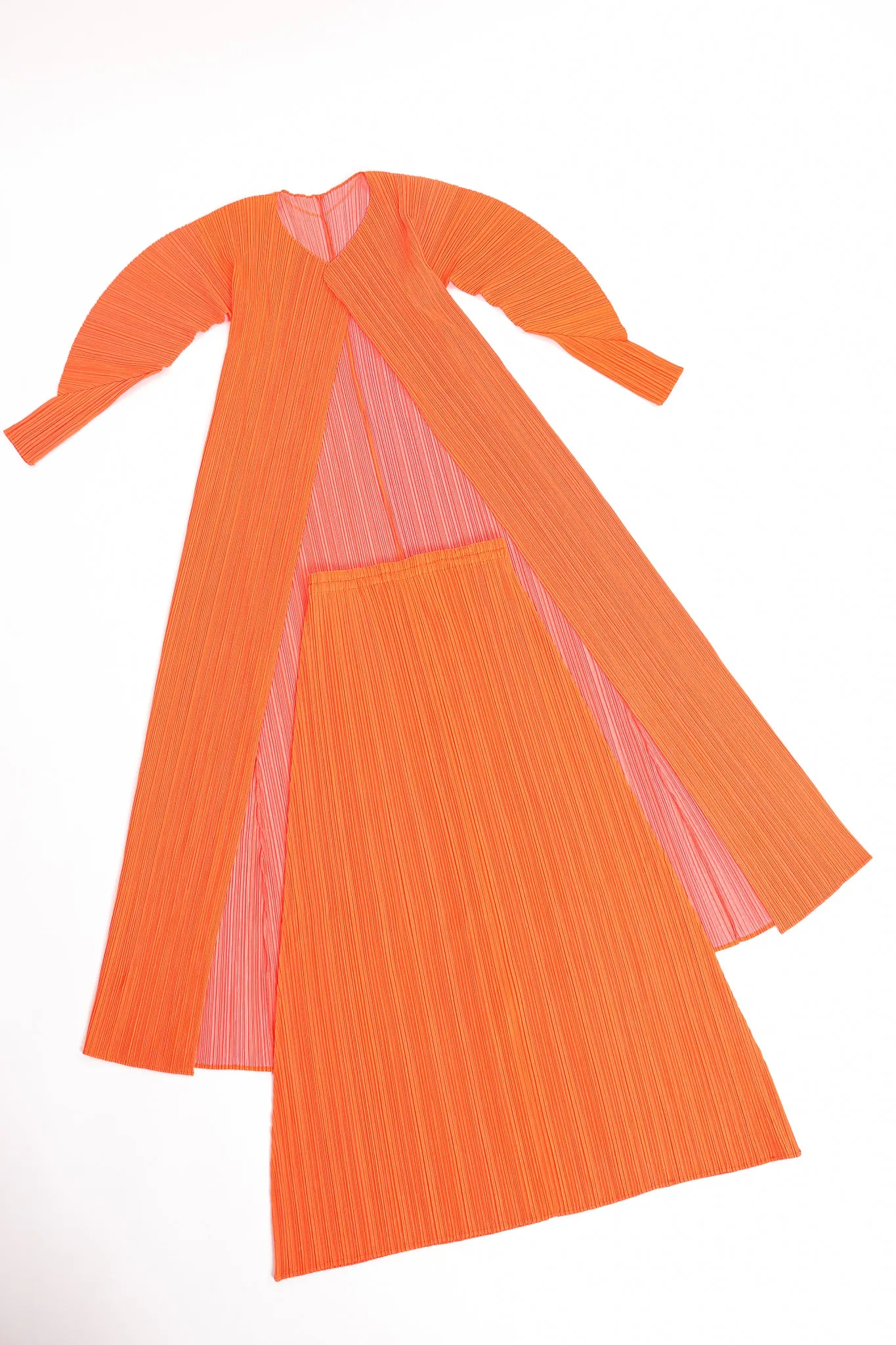 Neon Pleated Duster & Skirt Set