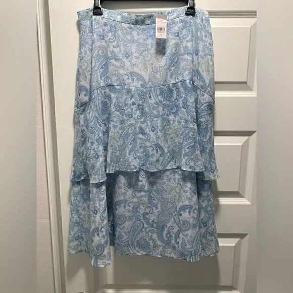 New Ann Taylor Paisley Tiered Flowy Flounce Skirt 10 Midi Below the Knee