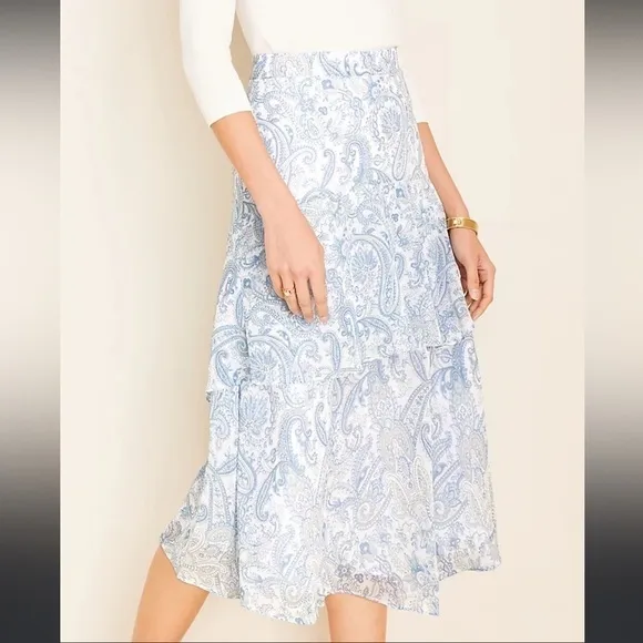 New Ann Taylor Paisley Tiered Flowy Flounce Skirt 10 Midi Below the Knee