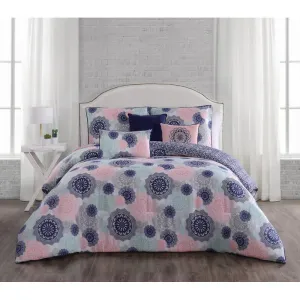 New bed in a bag! Wayfair Lorna 5-Piece Navy/Blush Twin Reversible Comforter Set! Retails $140 