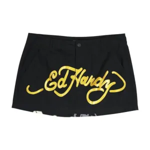 NEW ED HARDY women's skull poplin mini skirt/short in black