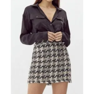 NEW GREYLIN lenny houndstooth tweed mini skirt in black/taupe/white