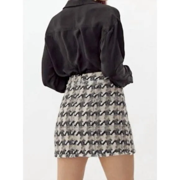 NEW GREYLIN lenny houndstooth tweed mini skirt in black/taupe/white